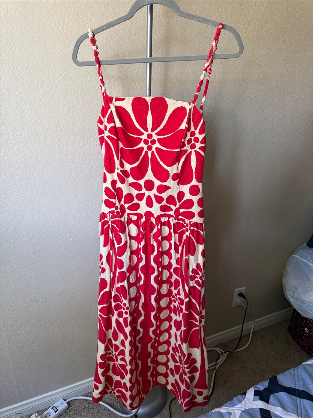Christian Lacroix Red and White Floral Midi Dress
